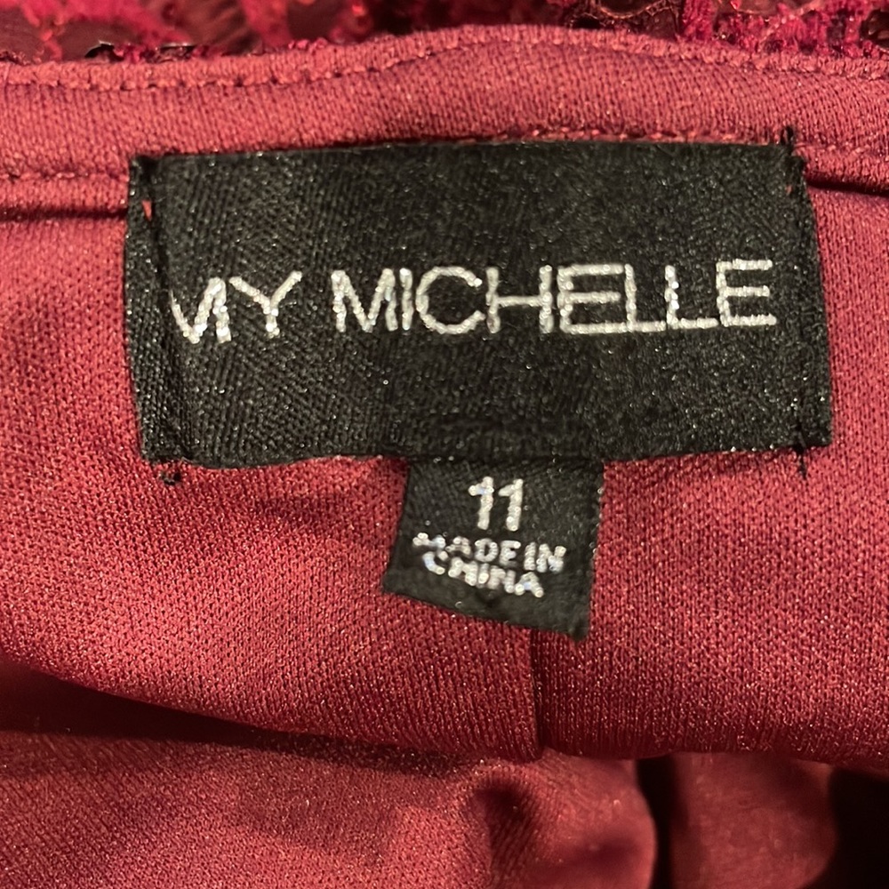 NWOT Burgundy MY MICHELLE Bodycon Dress with lace and sequins, size 11 - Picture 5 of 8